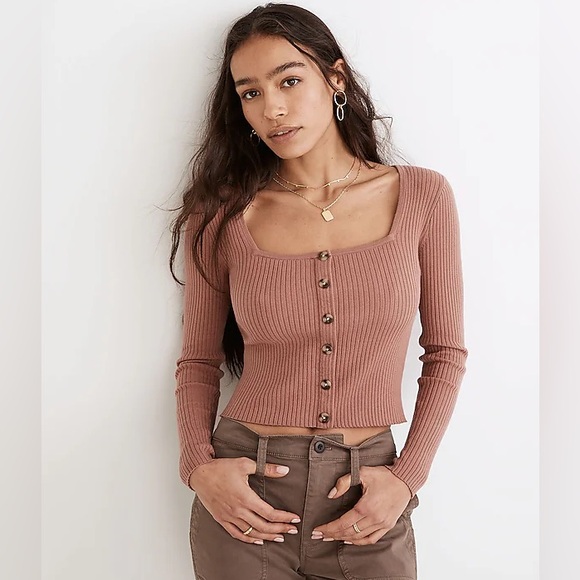 Madewell Tops - Madewell Rosseau Square-Neck Crop Cardigan Top
